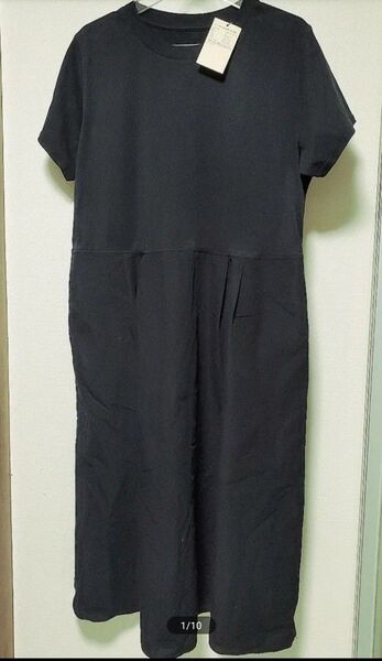 25SS新作 無印良品 涼感 半袖ワンピース Mサイズ カットソー素材と布帛素材を組み合わせたワンピース