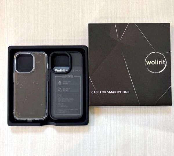wolirit iPhone 14 Proケース【2枚セット】クリア&半透明マットブラック/抜群の耐衝撃性 2重構造 指紋防止