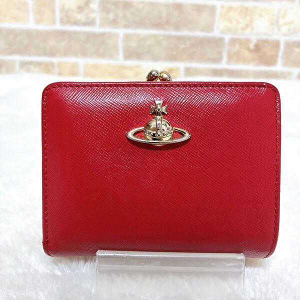 美品 Vivienne Westwood 三つ折り財布 がま口 レッド オーブ