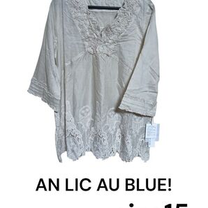 AN LIC AU BLUE! チュニックブラウス 刺繍 ベージュ 未使用 size15