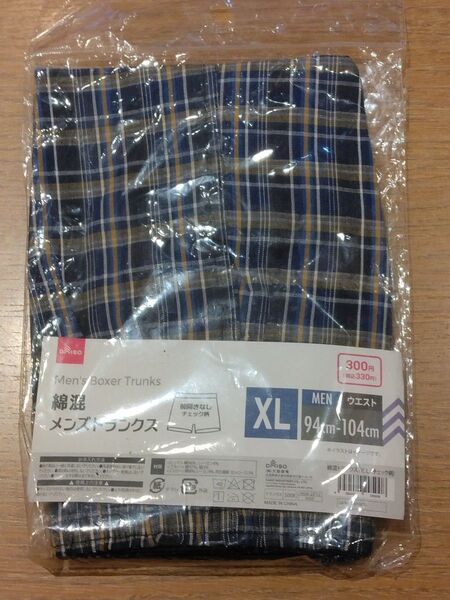 《新品》DAISO メンズ 前とじ トランクス XLサイズ ブルーチェック 下着 インナー パンツ 紳士物 c110/309