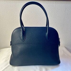 オーダーバッグ 本革 手縫い レザーバッグ ブラック27cm ショルダーバッグ トゴ 革 シルバー金具