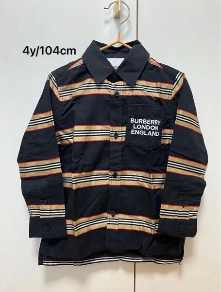【中古品】Burberry バーバリー キッズ 長袖シャツ 104cm 4y ブラック