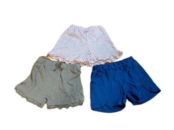 女の子 ショートパンツ 半ズボン 3枚セット ピンク カーキ 青 95センチ ハーフパンツ