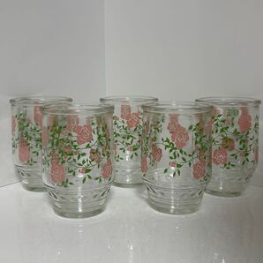 昭和レトロ①☆グラス 5個セット 花柄 冷やしあめ 割れにくい コップ ガラス ワンカップ ピンク