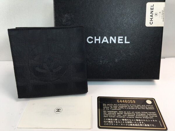 e1052 希少レア 新品同様 シャネル CHANEL ココマーク 繊維素材xレザー 二つ折り財布 ウォレット 箱ギャラ付属