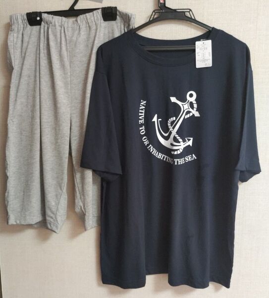 メンズルームウェアパジャマTシャツ&ハーフパンツ イカリプリント LL