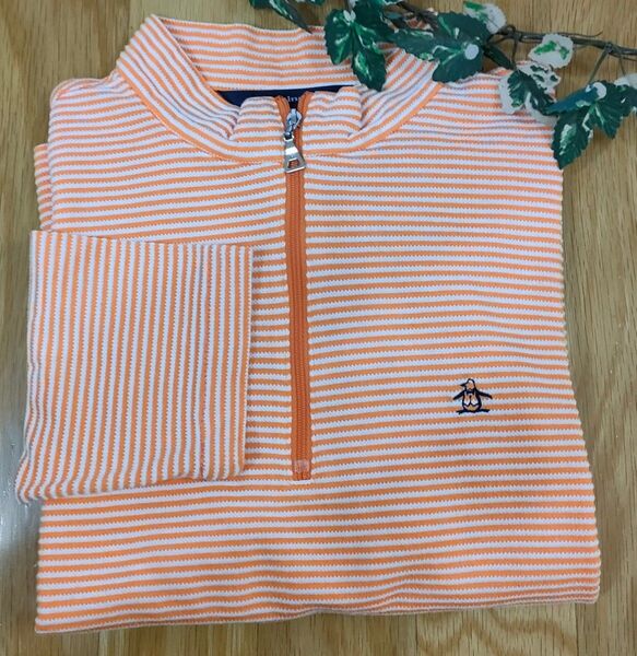 最終価格■Munsingwear マンシングウェア 半袖ポロシャツ 前ジッパー L 鹿の子素材 オレンジ系 USED スッキリ丈