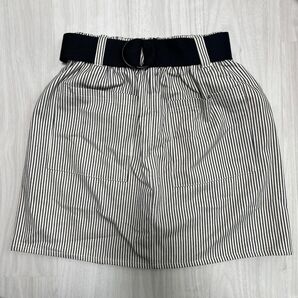 スカート ボトムス デニムスカート ストライプ ベルト付き ミニスカート ホワイト ネイビー ウエストゴム