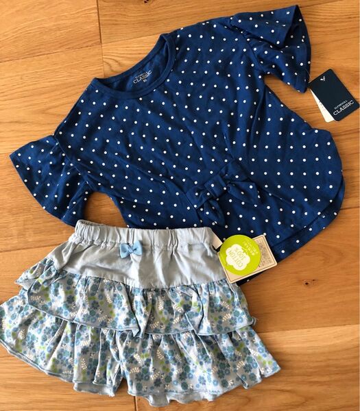 半袖Tシャツ ショートパンツ 90cm リボン ドット柄 花柄 新品タグ付き