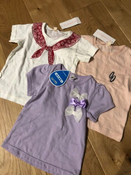 半袖Tシャツ 80cm 新品タグ付き 3枚セット ベビー服 半袖トップス リボン 刺繍 子供服 半袖 女の子 カットソー