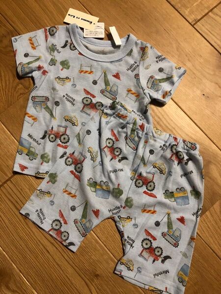 ベビーパジャマ 半袖パジャマ 80cm 新品 車 乗り物 男の子服 ルームウェア 上下セット