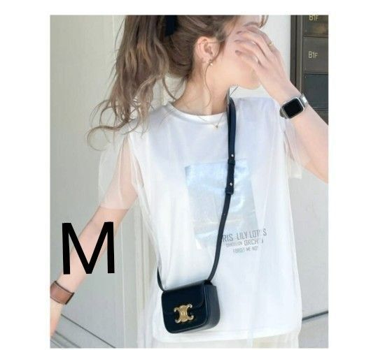 Classical Elf mily bilet チュール重ね着風 シルバー箔プリントTシャツ チュールトップス M