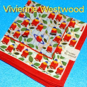 【新品】Vivienne Westwood 花とオーヴ モチーフ付き 透かし模様生地 50×50 大判 日本製 ブランドハンカチ