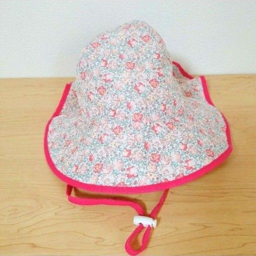 美品 子ども 女の子 帽子 52cm 夏 ハット 花柄 帽子