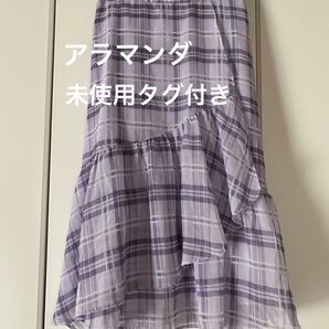 アラマンダ 【未使用タグ付き】チェック柄スカート 薄紫 ボトムス
