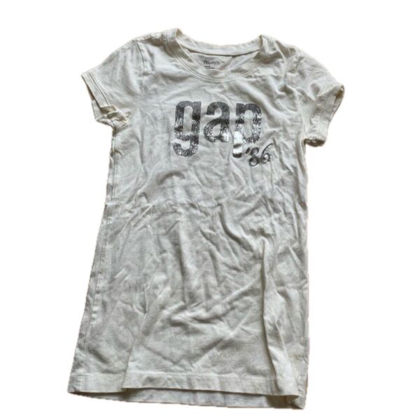 古着 GAP キッズ Tシャツ 子供服 140cm オフホワイト ラメロゴ