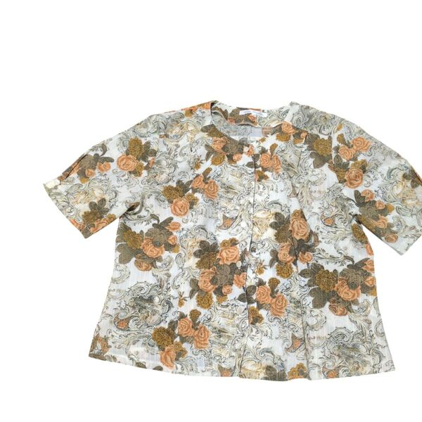 LeaderMadam/半袖/13サイズ/レトロ風/花柄/ブラウス Tシャツ トップス ブラウス 半袖Tシャツ カットソー 総柄