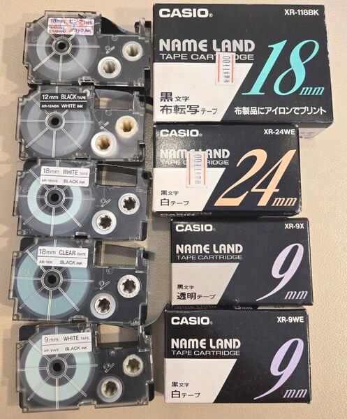 CASIO ネームランド カシオ テープカートリッジ 黒文字 布転写テープ キティちゃん 白テープ 黒テープ 未使用 まとめて9個