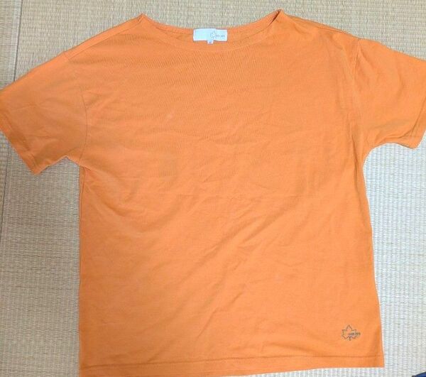 Tシャツ オレンジ Mサイズ 古着 半袖 レディース ユニセックス カナダグース ワンポイント 刺繍ロゴ シンプル きれいめ