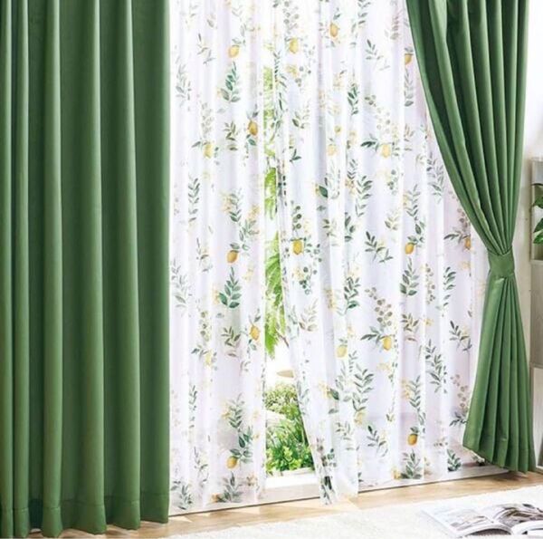 お値下げ交渉大歓迎★新品★BELLUNA カーテン★4枚セット 100×230 グリーン レモン柄