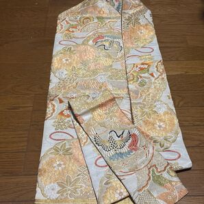 名古屋帯正絹 金糸 鶴 作り帯