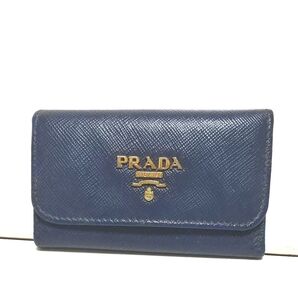綺麗です PRADA プラダ 6 連 キーケース PVCレザー ブルー ゴールド金具