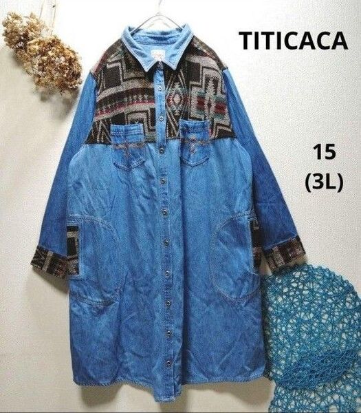 TITICACA チチカカ デニムジャガードパッチワンピース 3L