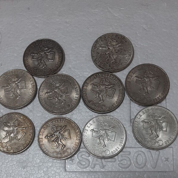 メキシコオリンピック銀貨1968年25ペソ×10枚