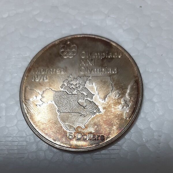 モントリオールオリンピック 記念銀貨 5ドル 北米大陸地図 SV925