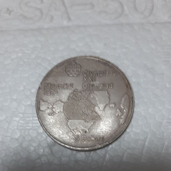モントリオールオリンピック 記念銀貨 5ドル 北米大陸地図
