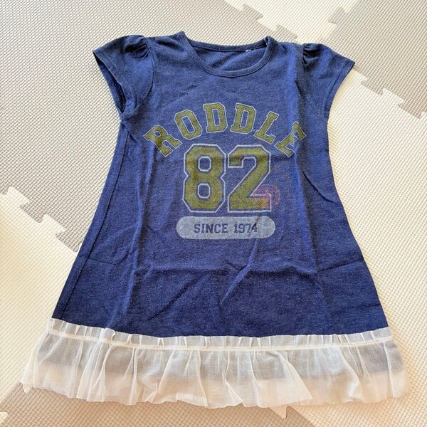 子供服 女の子 半袖 ワンピース 半袖チュニックTシャツ Tシャツ カットソー ネイビー フリル付き