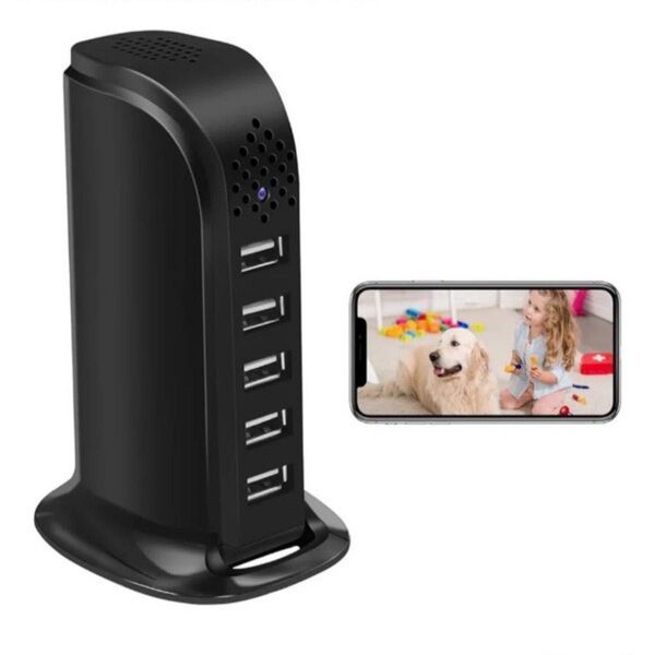 USBコンセント タワー式 防犯カメラ WiFiカメラ リアルタイム 遠隔操作可能 128GB対応 動体検知 警報通知 スマホ対応