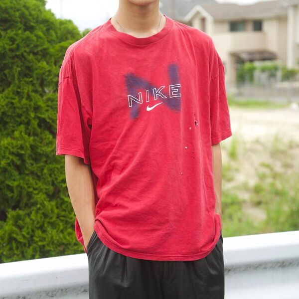 90s Nike USA製 tシャツ 銀タグ センターロゴ 赤