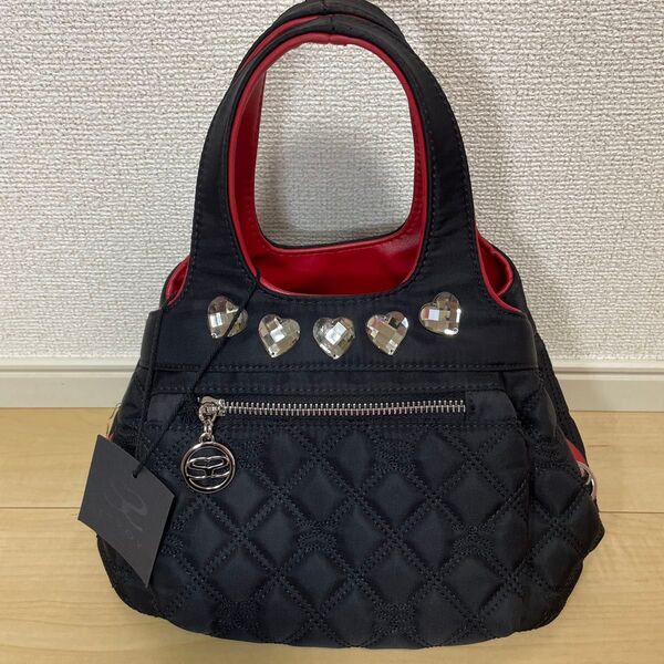 サボイ SAVOY キルティング ハンドバッグ 黒 赤
