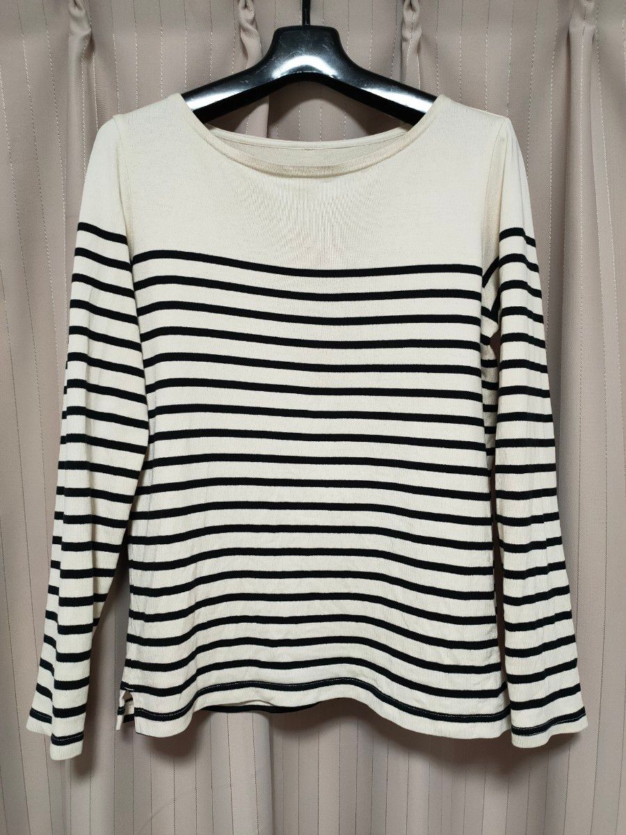 中古 無印良品 パネルボーダー 綿100 トップス カットソーS ボーダー ロンT ボートネック