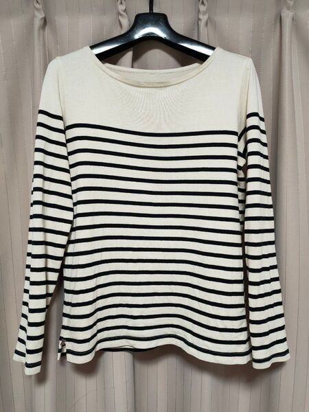 中古 無印良品 パネルボーダー 綿100 トップス カットソーS ボーダー ロンT ボートネック