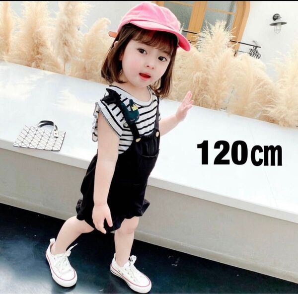 【新品 】キッズ セットアップ 120cm 女の子 半袖 ボーダー 半ズボン 黒