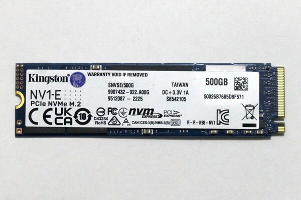 Kingston SSD 500GB NVMe M.2 動作確認済