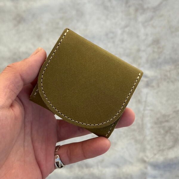 【現品限り】牛革 コインケース 小銭入れ 財布 ハンドメイド オリーブカラー