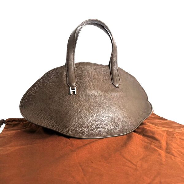 【価格相談可能】美品 HIROFU ヒロフ ヌーボラ ハンドバッグ レザー ブラウン シルバーロゴ トートバッグ カーキ