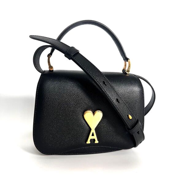 【価格相談可能】ほぼ未使用 AMI PARIS アミ パリス ミニパリスバッグ ショルダーバッグ 黒 2way トップハンドル