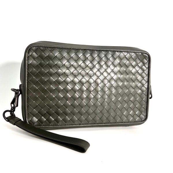 【価格相談可能】極美品 BOTTEGA VENETA ボッテガヴェネタ イントレチャート セカンドバッグ カーキ レザー クラッチ