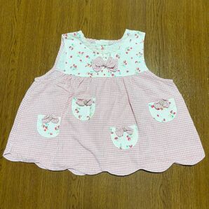【Infinity★インフィニティ】90cm ノースリーブ カットソー チュニック ベビー服 チェック ピンク いちご