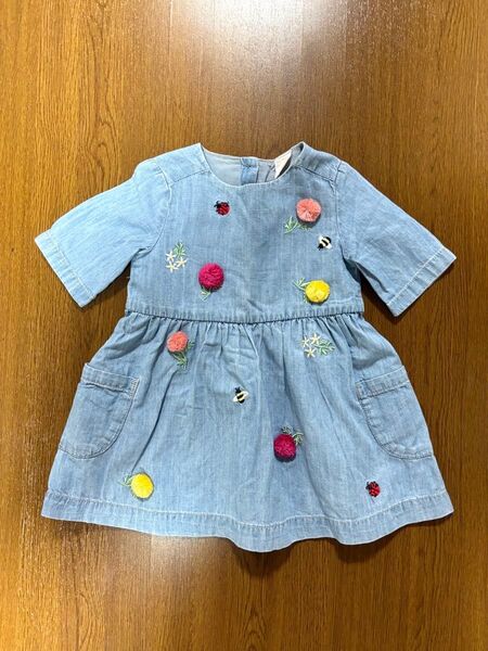 【H&M】デニムワンピース 80cm 刺繍 女の子 キッズ ポケット付き