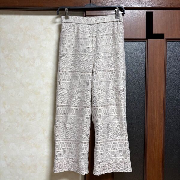 レースパンツ ボトムス ベージュ Lサイズ パンツ ワイドパンツ しまむら ウエストゴム