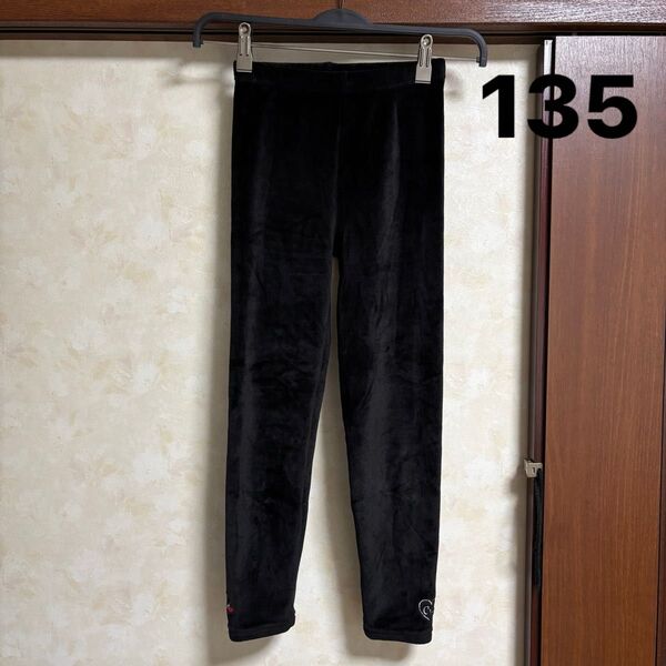 もふもふスパッツ あったか 裏起毛 135cm ベロア ブラック ロングタイツ
