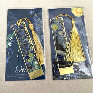 新品・未開封!金属製 ブックマーク しおり モネ風 油絵 絵画 2点セット