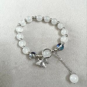 ブレスレット ホワイト シルバー シンプル ムーンストーン 上品 可愛い腕輪 お子様使いに…