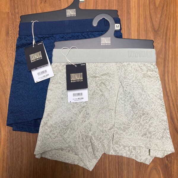 <新品> BODY WILD ボディワイルドラッセルレース ボクサーブリーフ ネービーブルー アイボリー M 2枚セット